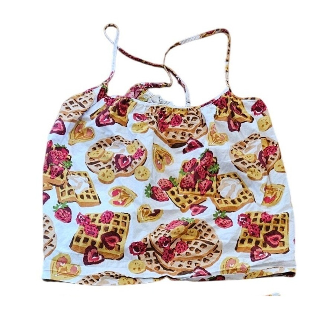 Printfresh Waffle Strawberry Pajama Top Womens M Cotton Cami Berry